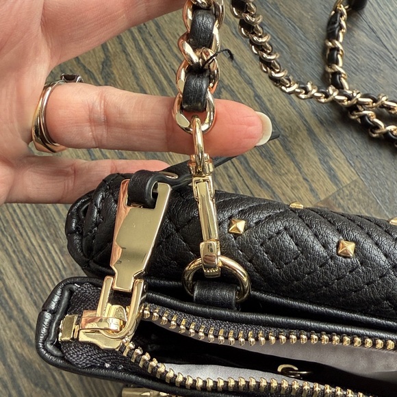 INC Vachetta Crossbody Clutch Handbag Purse Black w Gold Accent Removable Chain - Picture 16 of 17